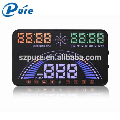 High performance CE RoHS 5.8 inch car hud head up display car speed monitor with obd and gps system