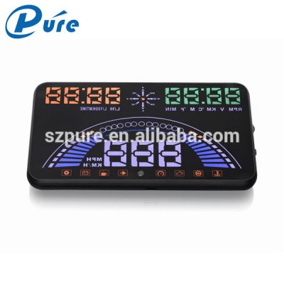 5.8 inch gps hud /obd hud head up display for car with display over speed and high water temperature alarm